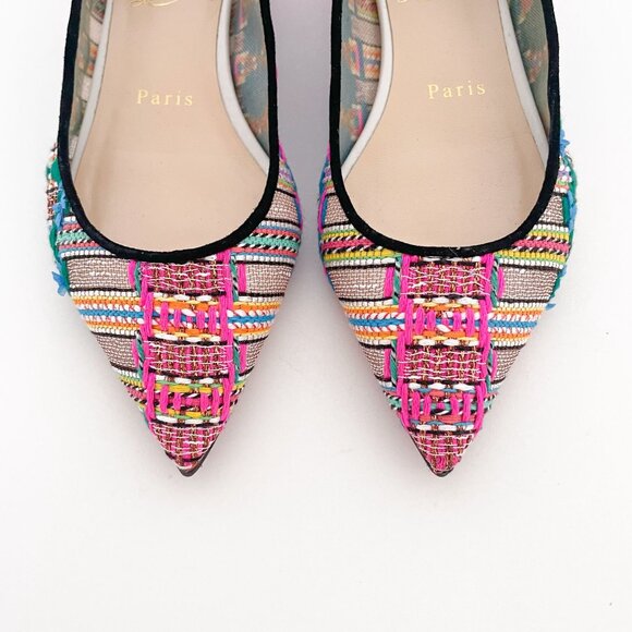 Christian Louboutin Follies Flat EU 36 US 6 Pink Tweed Mesh Tres Hippie Ballet - Picture 4 of 13